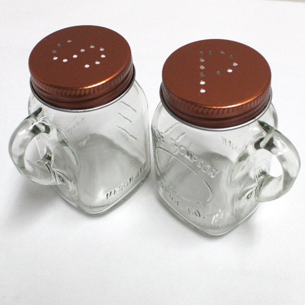 Olde Thompson Spice Co Mason Jar Salt & Pepper Shakers Copper Color Tops